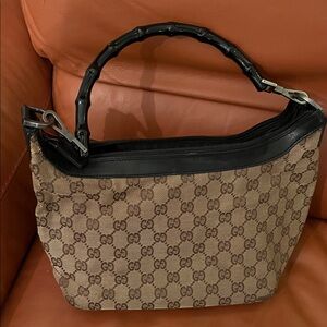 Gucci Tan and Black Patterned Shoulder Bag